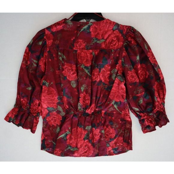 Free People OB1418154 Women's Sz Large Wine Floral Print I Found You Top - Picture 9 of 11